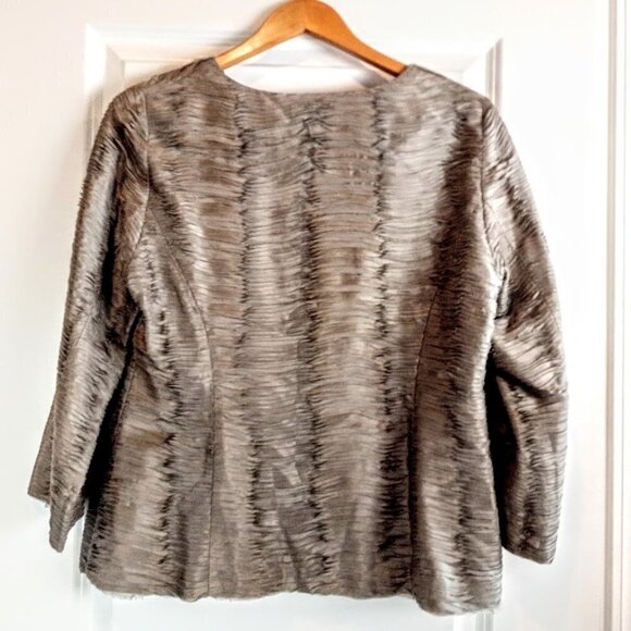 Eileen Fisher Petite Taupe Ripple Bindu Silk Jacket - Picture 2 of 9